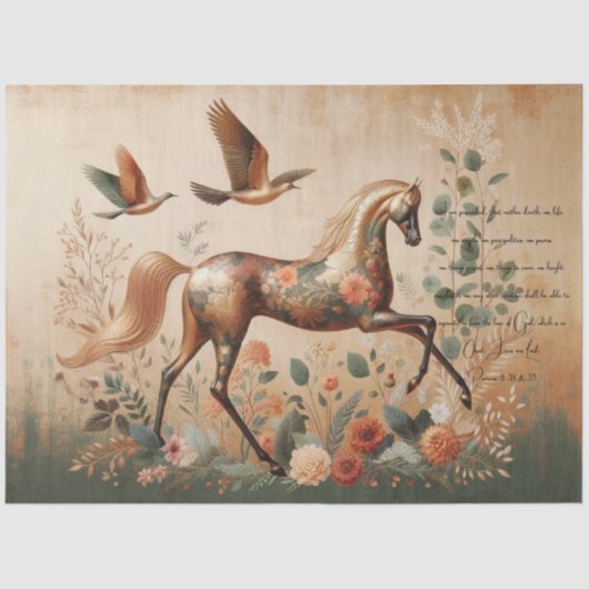 Scripture & Elegant Floral Equine, Decoupage  Tissuepapier (Voorkant)
