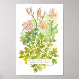 Scripture Exodus 15:2 Bijbelverse primrose Flowers Poster