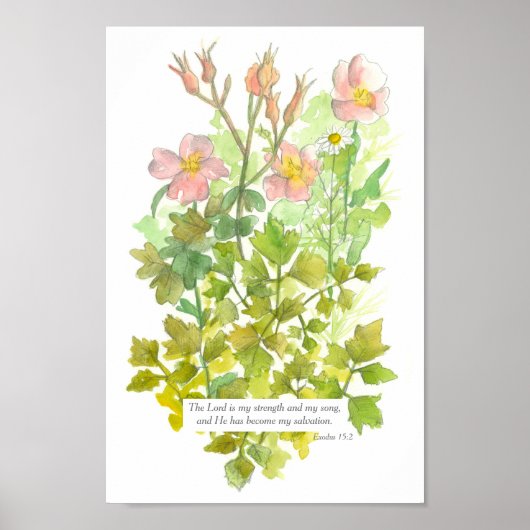 Scripture Exodus 15:2 Bijbelverse primrose Flowers Poster (Voorkant)