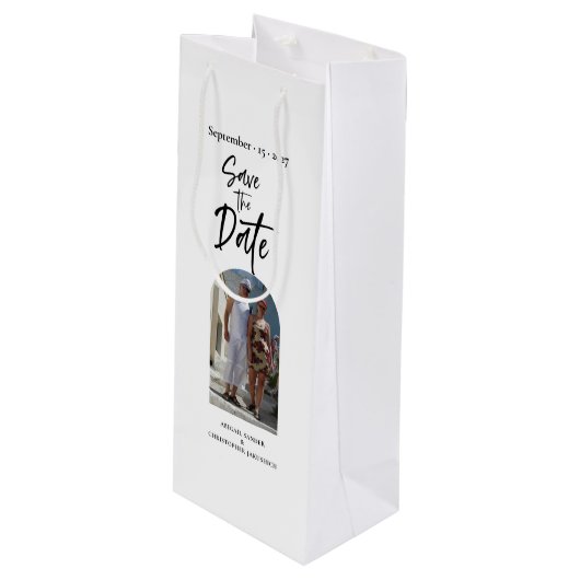 Scripture Foto Sla de datum op Wijn Cadeautas (Voorkant Gekanteld)