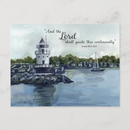 Scripture Isaiah 58:11 Maine Lighthouse Watercolor Briefkaart (Voorkant)