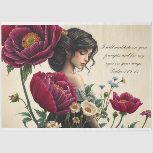 Scripture Le Femme Victoriaans Rozen Decoupage Tissuepapier (Voorkant)