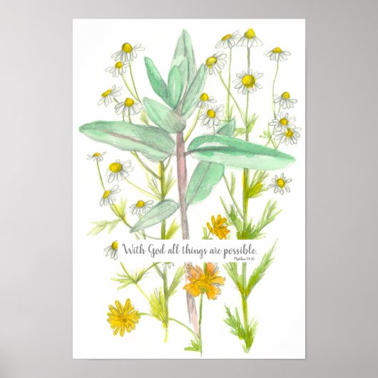 Scripture Matthew 19:26 Bijbelse Chamomile Poster (Voorkant)