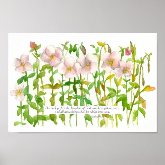 Scripture Matthew 6:33 Bijbelverse Primrose Flower Poster (Voorkant)