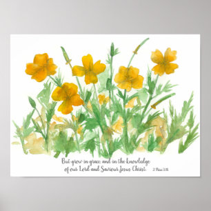 Scripture Peter 3:18 Bible Verse California Poppy Poster
