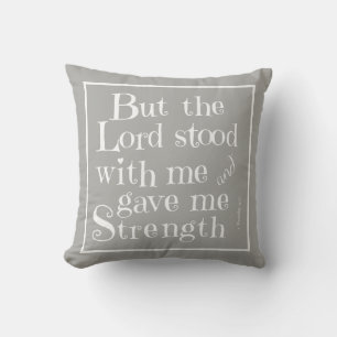 Scripture Pillow Lord stond bij me (Timothy) grijs Kussen