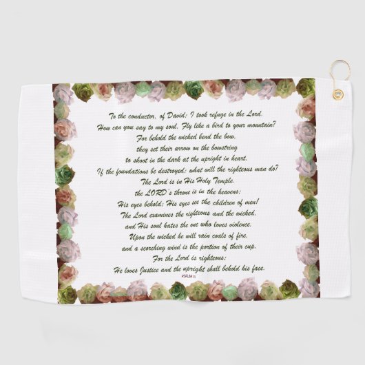 Scripture, Psalm 11, Green Gray Roses Golfhanddoek (Horizontaal)