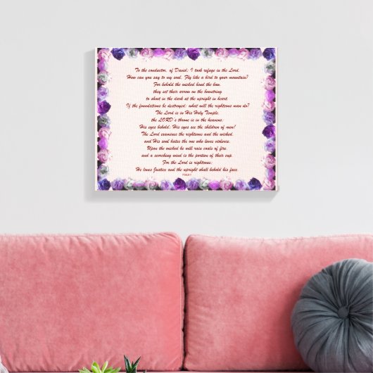 Scripture, Psalm 11, Purple Roses Canvas Afdruk (Insitu (Woonkamer))