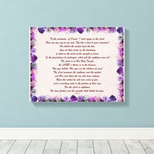 Scripture, Psalm 11, Purple Roses Canvas Afdruk (Insitu (Houten vloer))
