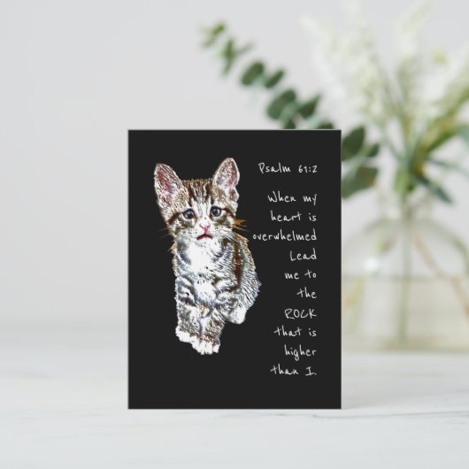 Scripture Psalm 61:2 Aanmoedigend Waterverf Cat Briefkaart (Staand voorkant)