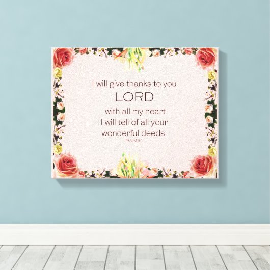 Scripture Psalm 9, Floral Canvas Afdruk (Insitu (Houten vloer))
