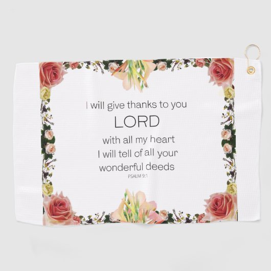 Scripture Psalm 9, Floral Golfhanddoek (Horizontaal)