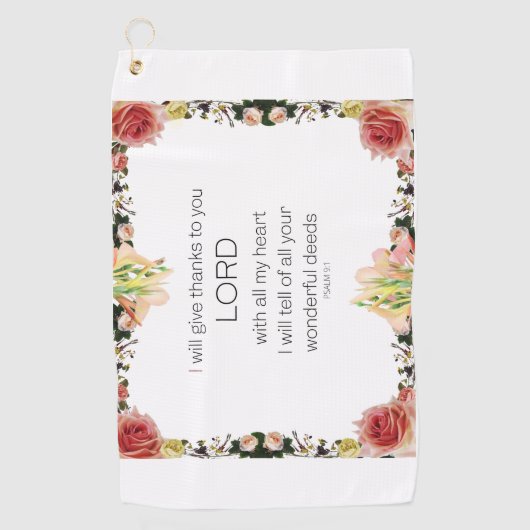 Scripture Psalm 9, Floral Golfhanddoek (Voorkant)