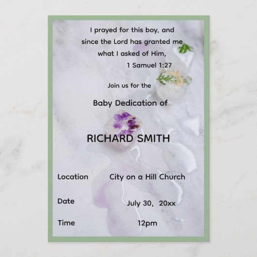 Scripture Verse Boy Baby Dedication Invitation Kaart (Voorkant)