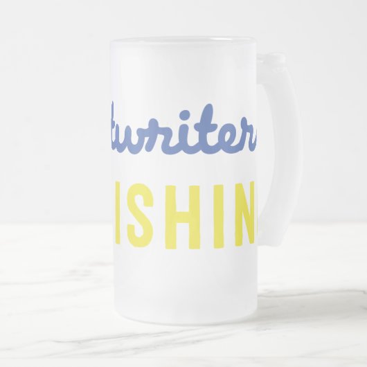 Scriptwriters die Blauwe/gouden Mok van de Bier pu (Voorkant rechts)