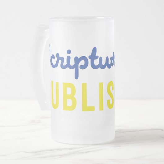 Scriptwriters die Blauwe/gouden Mok van de Bier pu (Voorkant links)