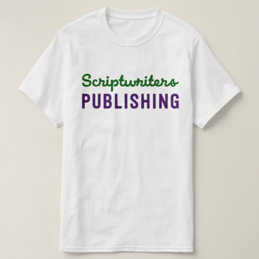 Scriptwriters die Groene/Paarse T publiceren T-shirt (Design voorkant)