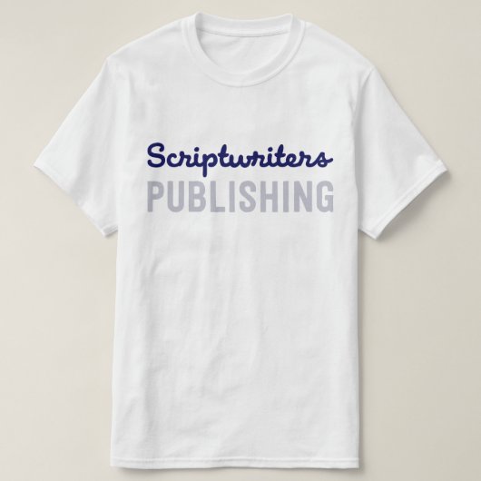 Scriptwriters die Navy Blue/Grey T-Shirt publicere (Design voorkant)