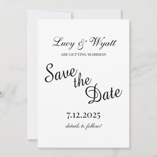 Scripty Black & White Bewaar de datum Save The Date (Voorkant)