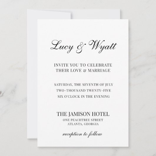Scripty Black & White Modern Huwelijksuitnodiging Kaart (Voorkant)