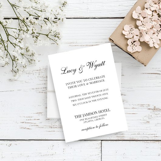 Scripty Black & White Modern Huwelijksuitnodiging Kaart