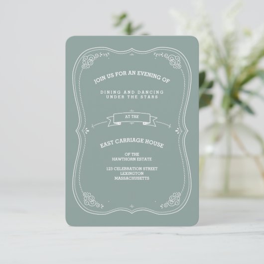 scrol in Green Wedding Reception Card Kaart (Staand voorkant)