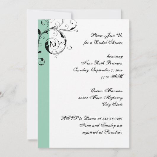 Scroll blad witte jade groene bruiloft bruidsfeest kaart (Achterkant)