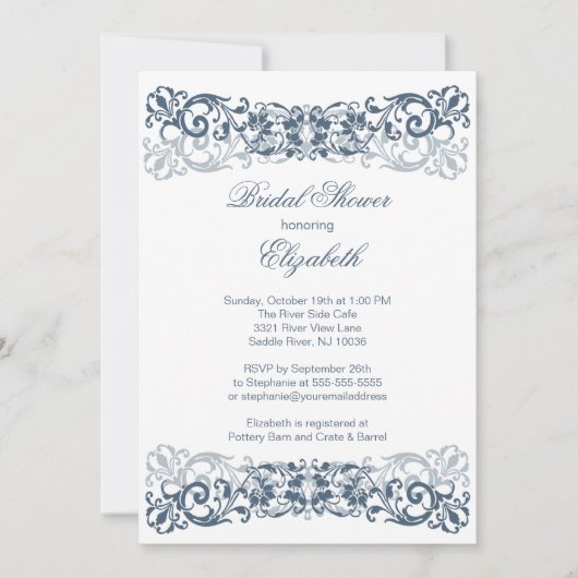  Scroll Bridal Shower Invitation Elegant Kaart (Voorkant)