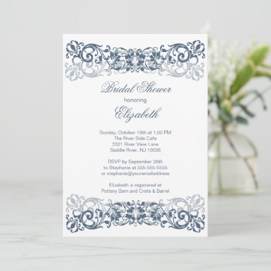  Scroll Bridal Shower Invitation Elegant Kaart (Staand voorkant)