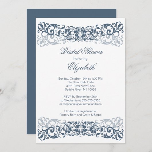  Scroll Bridal Shower Invitation Elegant Kaart (Voorkant / Achterkant)