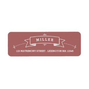  Scroll bruiloft adreslabel   Marsala Etiket