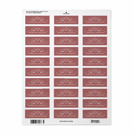  Scroll bruiloft adreslabel | Marsala Etiket (Full Sheet)