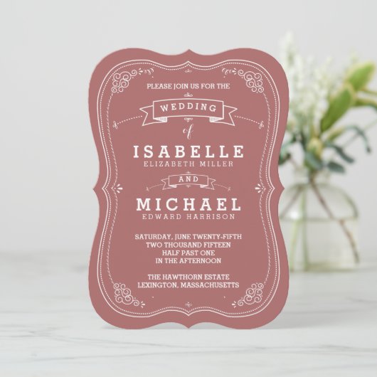  Scroll bruiloft uitnodiging | Marsala (Staand voorkant)