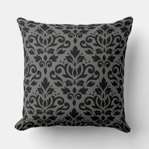 Scroll Damask 2-weg groot patroon zwart & grijs Kussen