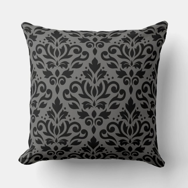 Scroll Damask 2-weg groot patroon zwart & grijs Kussen (Voorkant)