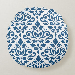 Scroll Damask 2Way LG PTN DK Blauw op Wit Rond Kussen