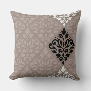 Scroll Damask Art Big PTN Zwart Wit Taupes Kussen