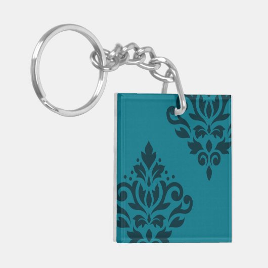 Scroll Damask Art I 2Way donkerder & middelBlauwgr Sleutelhanger (Voorkant Links)