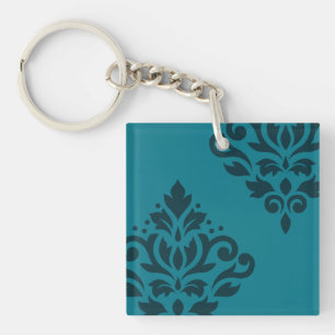 Scroll Damask Art I 2Way donkerder & middelBlauwgr Sleutelhanger