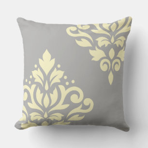 Scroll Damask Art I 2Way geel & grijs Kussen
