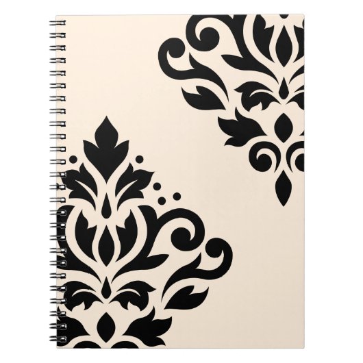 Scroll Damask Art I Black op Cream Notitieboek (Voorkant)