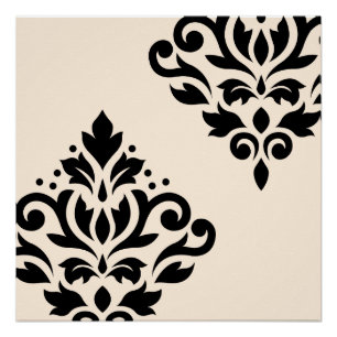 Scroll Damask Art I Black op Cream Poster