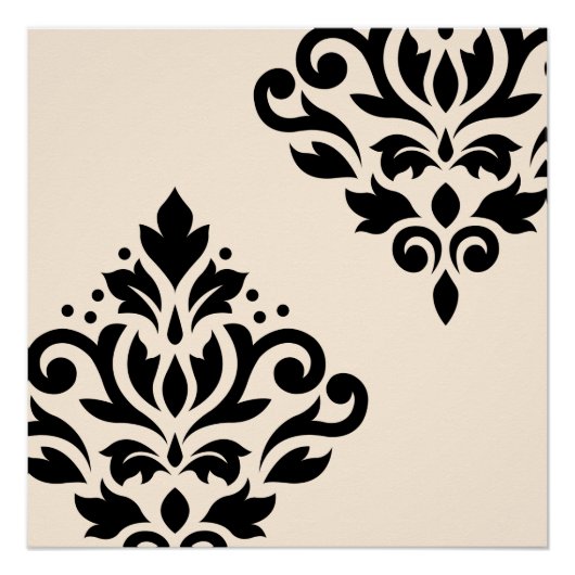 Scroll Damask Art I Black op Cream Poster (Voorkant)