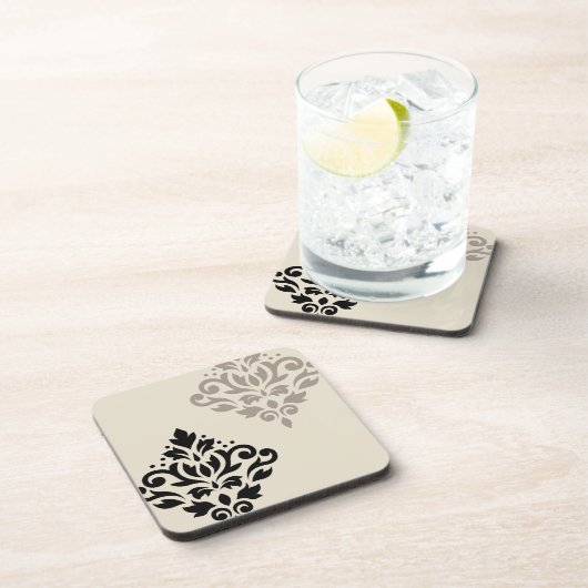 Scroll Damask Art I Black Taupe Cream Bier Onderzetter (Rechterzijde)