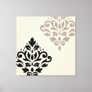 Scroll Damask Art I Black Taupe Cream Canvas Afdruk