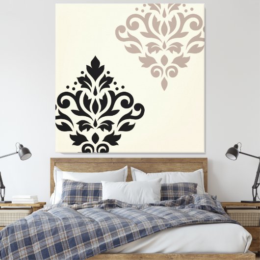 Scroll Damask Art I Black Taupe Cream Canvas Afdruk (Insitu (Slaapkamer))