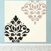 Scroll Damask Art I Black Taupe Cream Canvas Afdruk (Insitu (Houten vloer))