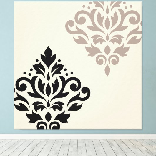 Scroll Damask Art I Black Taupe Cream Canvas Afdruk (Insitu (Houten vloer))