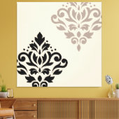Scroll Damask Art I Black Taupe Cream Canvas Afdruk (Insitu (Woonkamer))