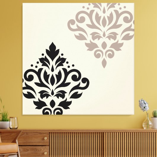 Scroll Damask Art I Black Taupe Cream Canvas Afdruk (Insitu (Woonkamer))